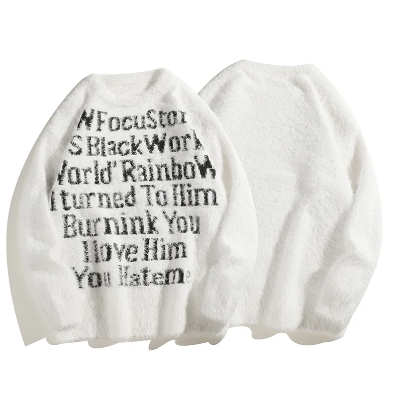 

Loose Knitted Sweater American Sle Printed Men's Casual Long Sve Zipper round Ne Couple's Sweatirt Autumn Winter New...