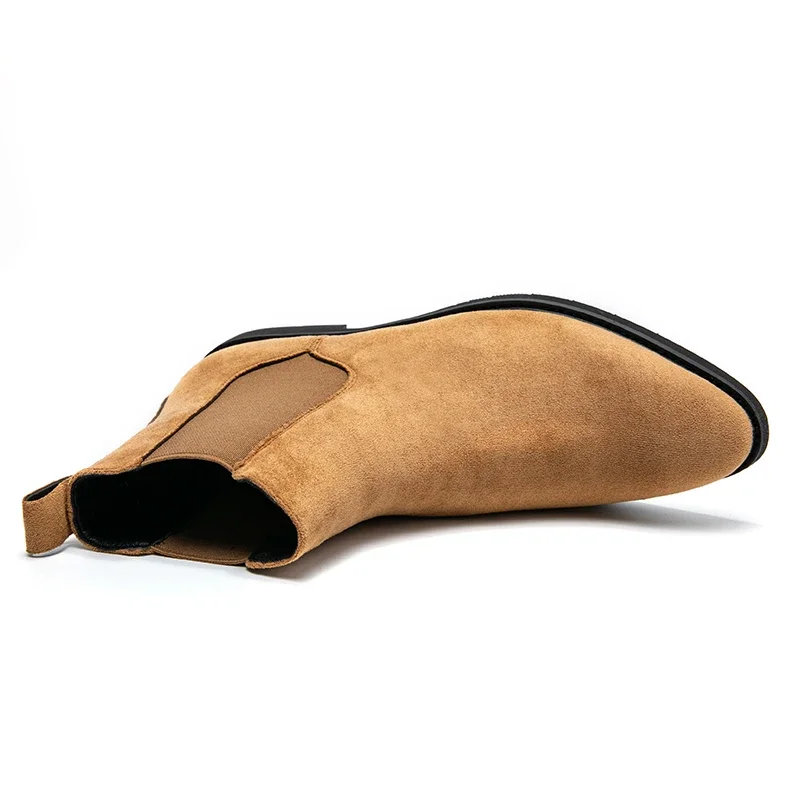 Chelsea Boots Men Faux Suede brown Classic Business Casual Versatile British Style Slip-On Fashion Ankle Boots