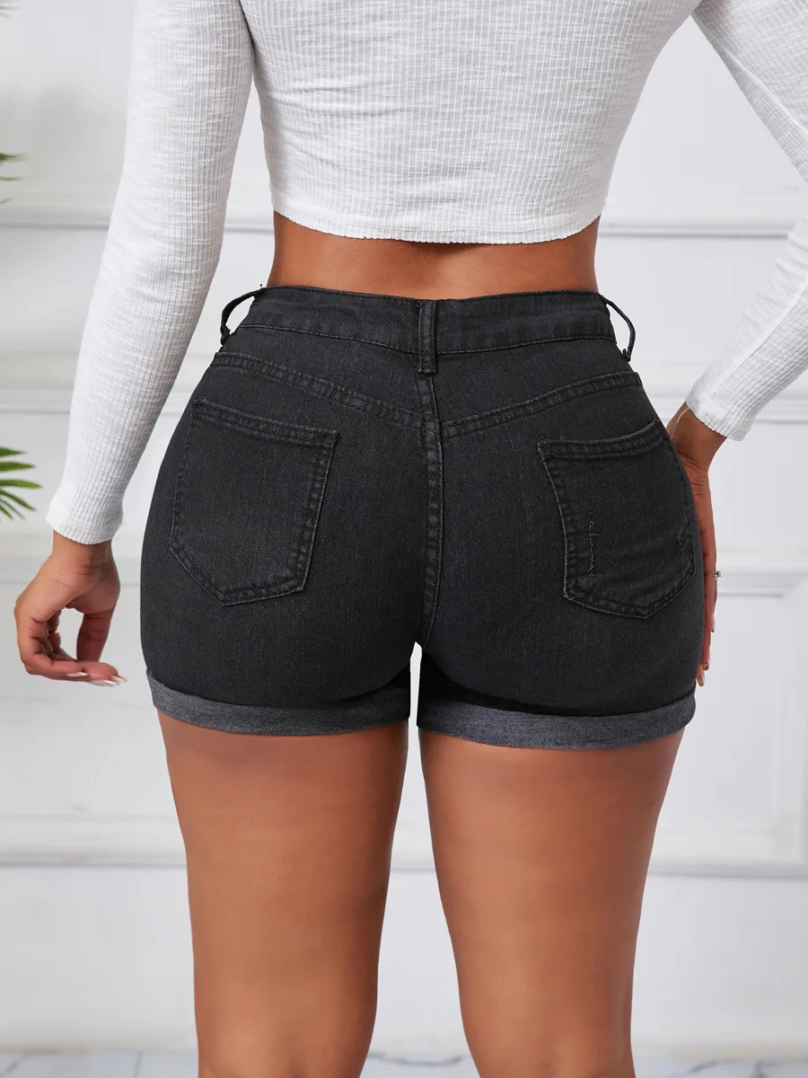 Sexy High-Waist High-Elastic Denim Shorts for Women Clothes New plus Size Ripped Jeans Short Pants with Hole Detail view 5