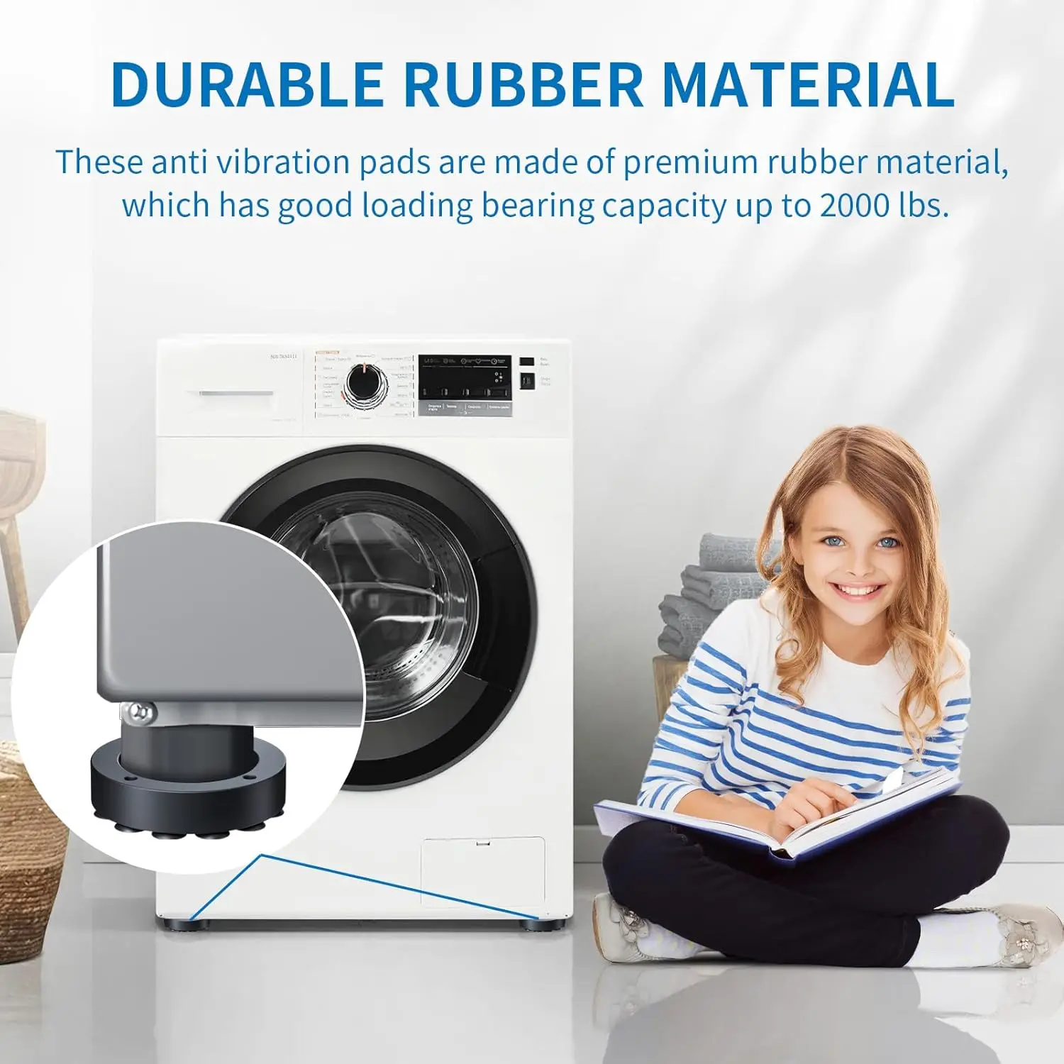 وسادة مضادة للاهتزاز للغسالة مع كوب شفط قوي، 4 عبوات من المثبت المطاطي المضاد للانزلاق للغسالة والمجفف #5