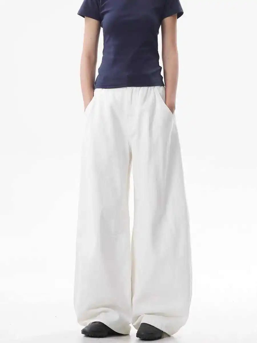 Damskie Białe Szerokie Jeansy Y2k Japoński Styl Streetwear z Lat 2000 Boyfriend Jeans Vintage Harajuku Denimowe Spodnie Ubrania 2025