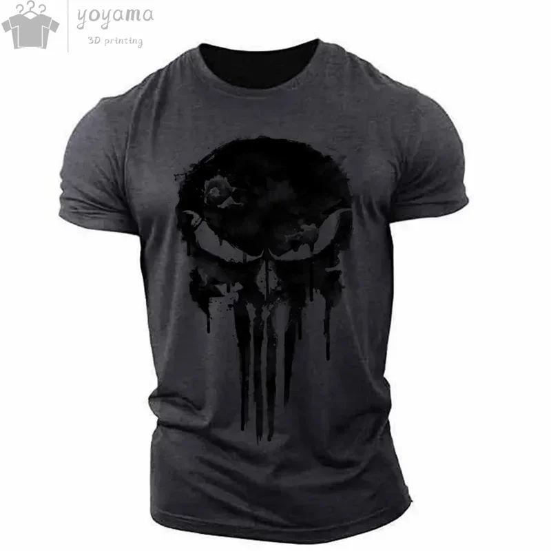 Herren-T-Shirt mit 3D-Druck, militärischer patriotischer Totenkopf, O-Ausschnitt-T-Shirt, übergroßes T-Shirt, kurzärmeliges T-Shirt, Sportbekleidungsoberteil für Herren – Detail 4