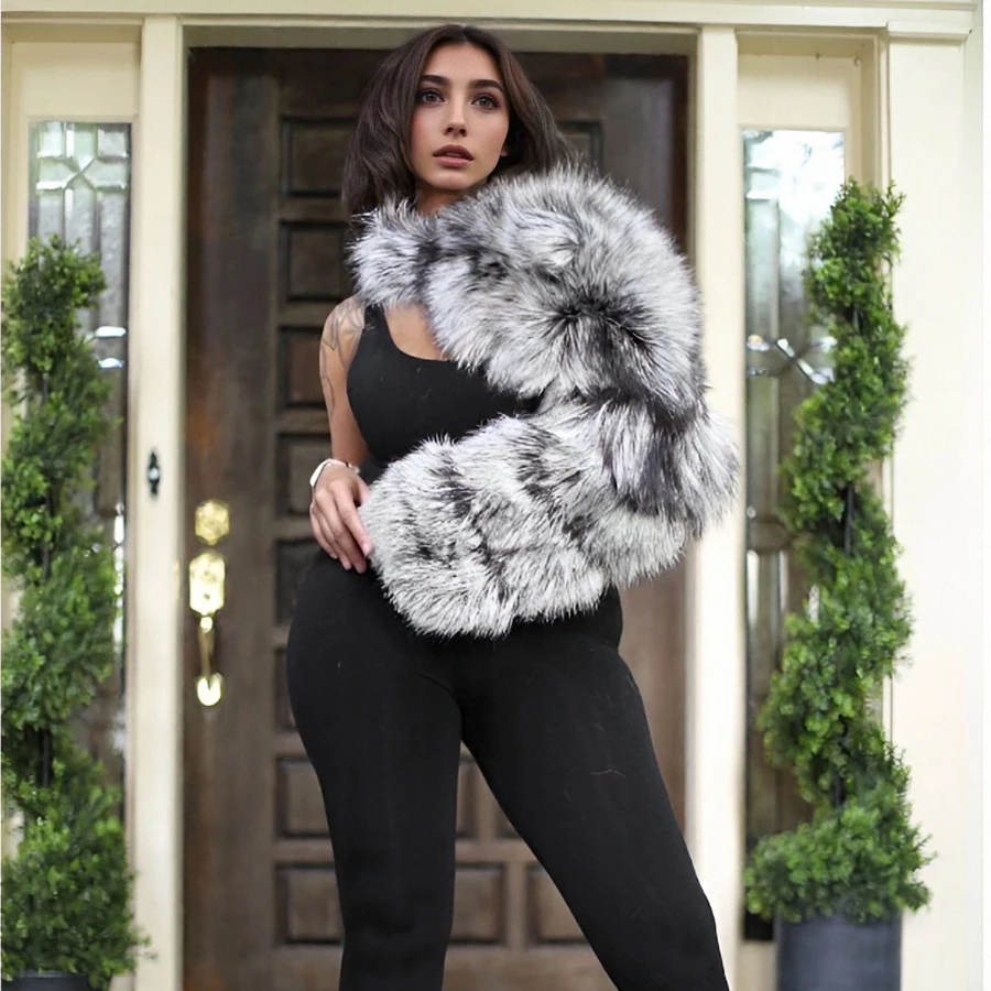 Long Double Fox Fur Sleeves Real Silver Fox Fur Shoulder Jacket Lady Cropped Fur Jacket New Arrival Styles Natural Fur Accessory