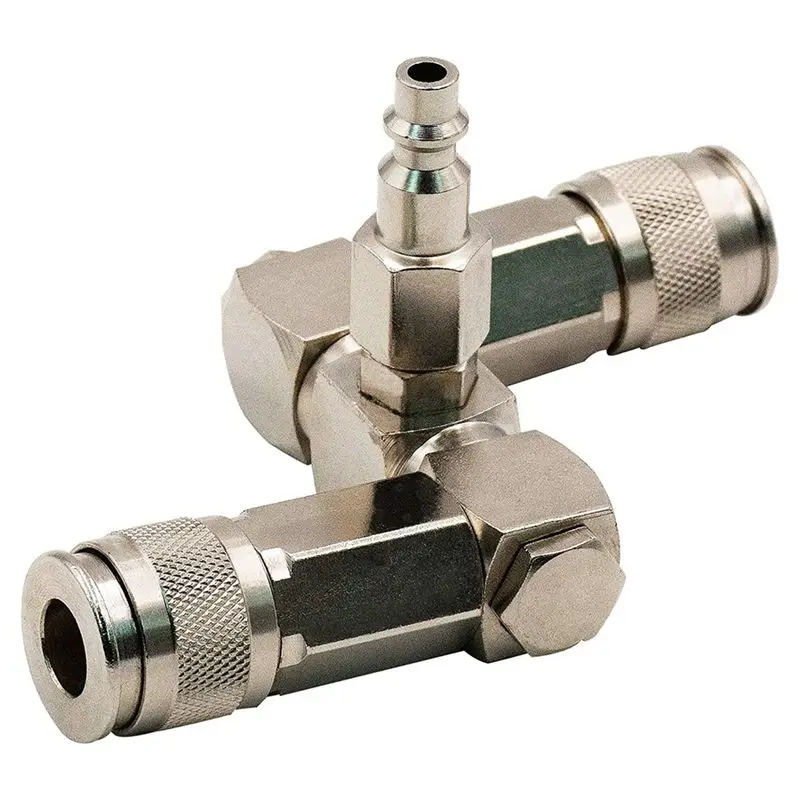 AT16 Air Hose Connector 2 Way Air Hose Splitter 1/4 in Air Compressor Accessories Fittings Swivel 360 Degrees Connectors