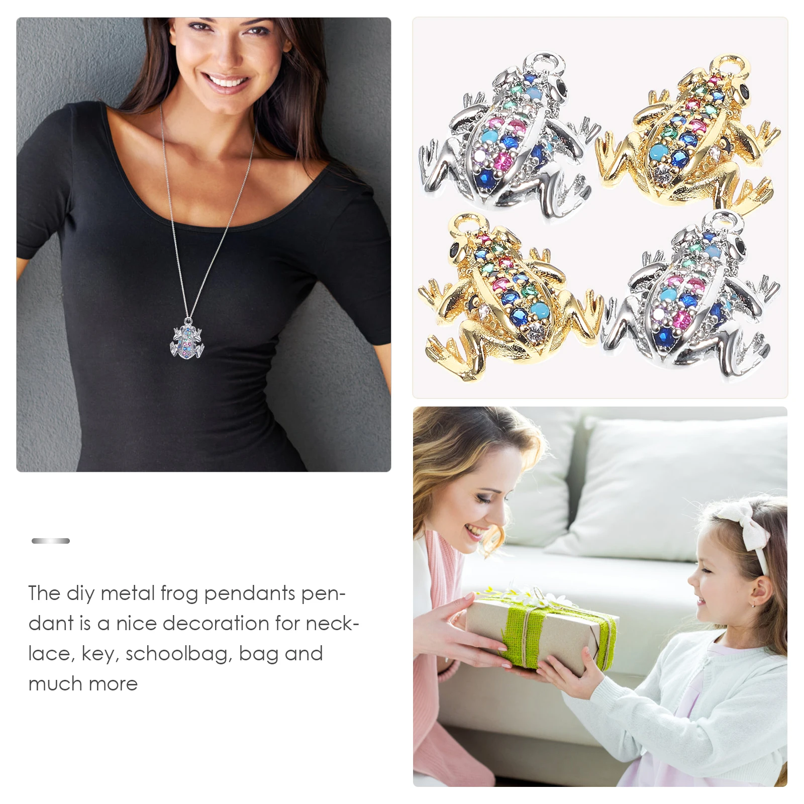 

4Pcs Mini Frog Charm Brass Made DIY Jewelry Charms Pendant Hanging Ornament for Bag Key Schoolbag Craft Projects Accessories