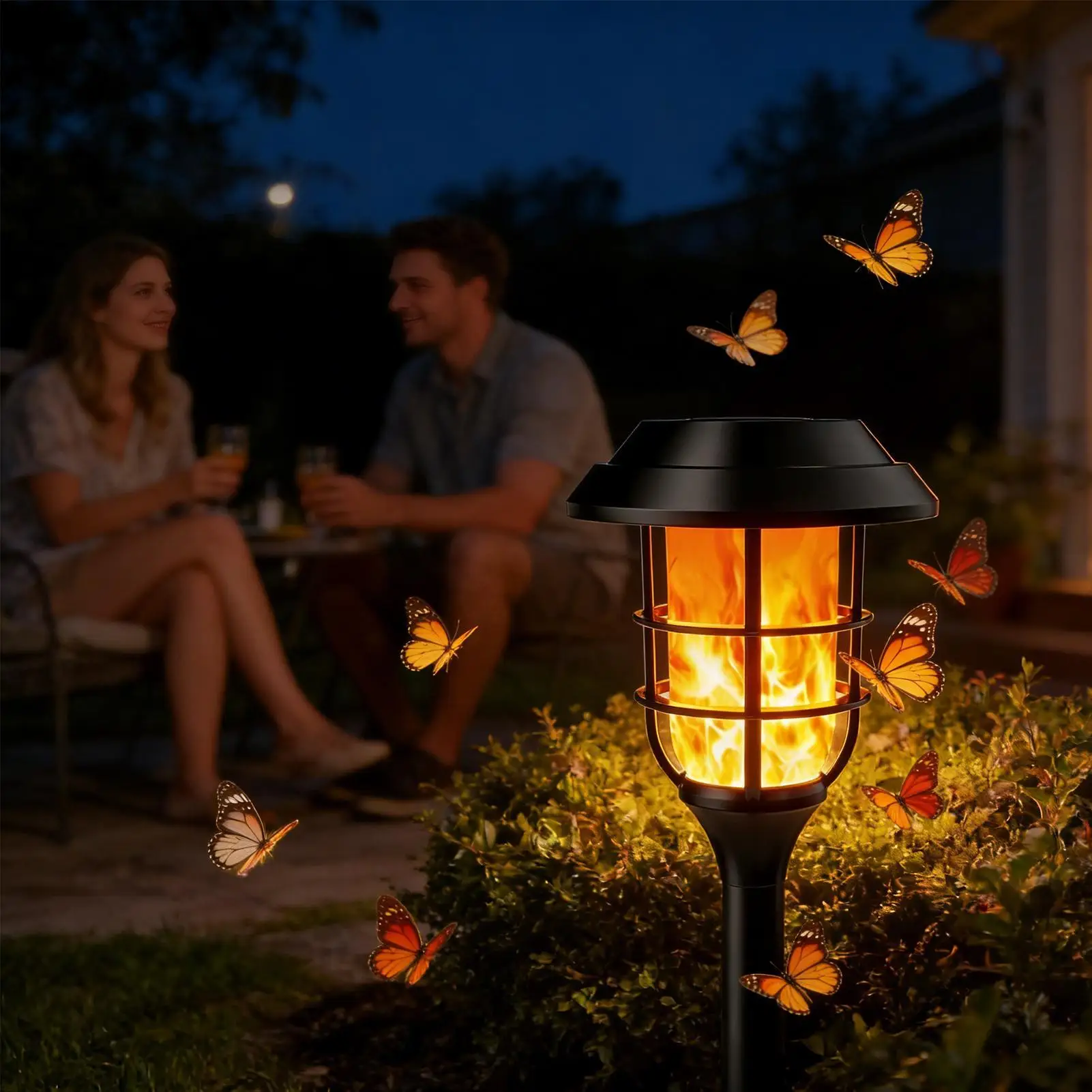 Flame Solar Lights Outdoor 2pcs Waterproof Realistic LED Flickering Torch Light for Yard Patio Lawn Driveway Backyard Pool Lands