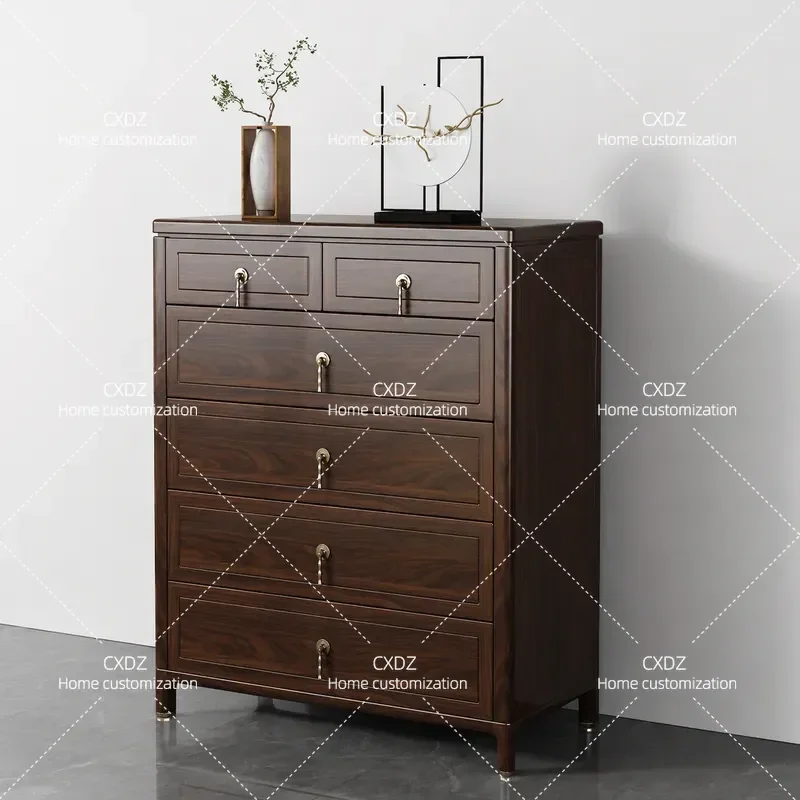 New Chinese Style Six Drawer Chest Solid Wood Modern Living Room Storage Cabinet Bedroom Wall Side Table Nightstand Locker
