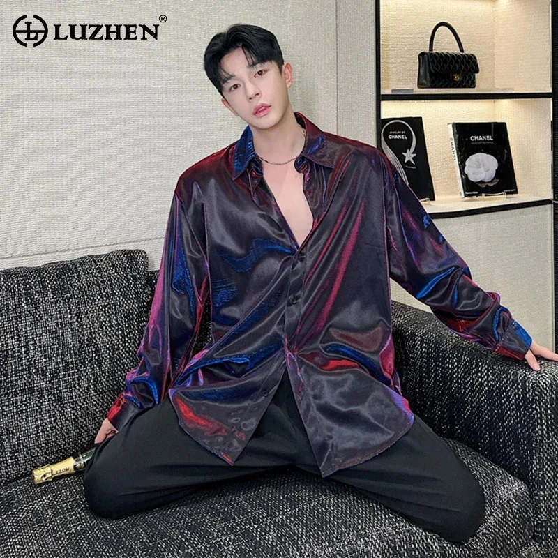 

LUZHEN 2024 New Glossy Design Spring Long Sleeve Shirts Luxury Fashion Elegant Men Tops Korean Clothes Night Club Outfit LZ3682