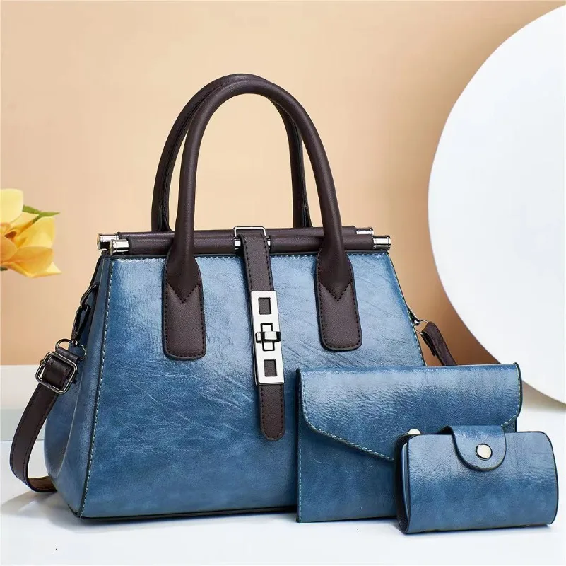 3 Piece Set Vintage Ladies Tote Handag High-quality Leather Handbags Designer Casual Shoulder Crossbody Bags for Women Sac