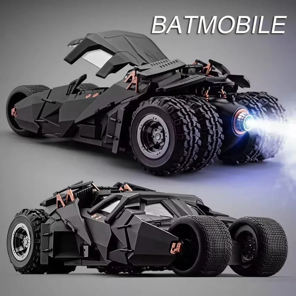 1:18 Batmobile Toys Alloy Models Cars Rubber Tires Miniature Vehicle Spray Version Cabin Door Opened Car for Kids Birthday Gifts