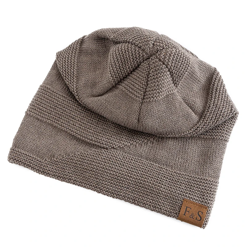 Novo unisex slouchy chapéus de inverno adicionar forro de pele masculino e feminino gorro quente casual etiqueta decoração inverno chapéus de malha