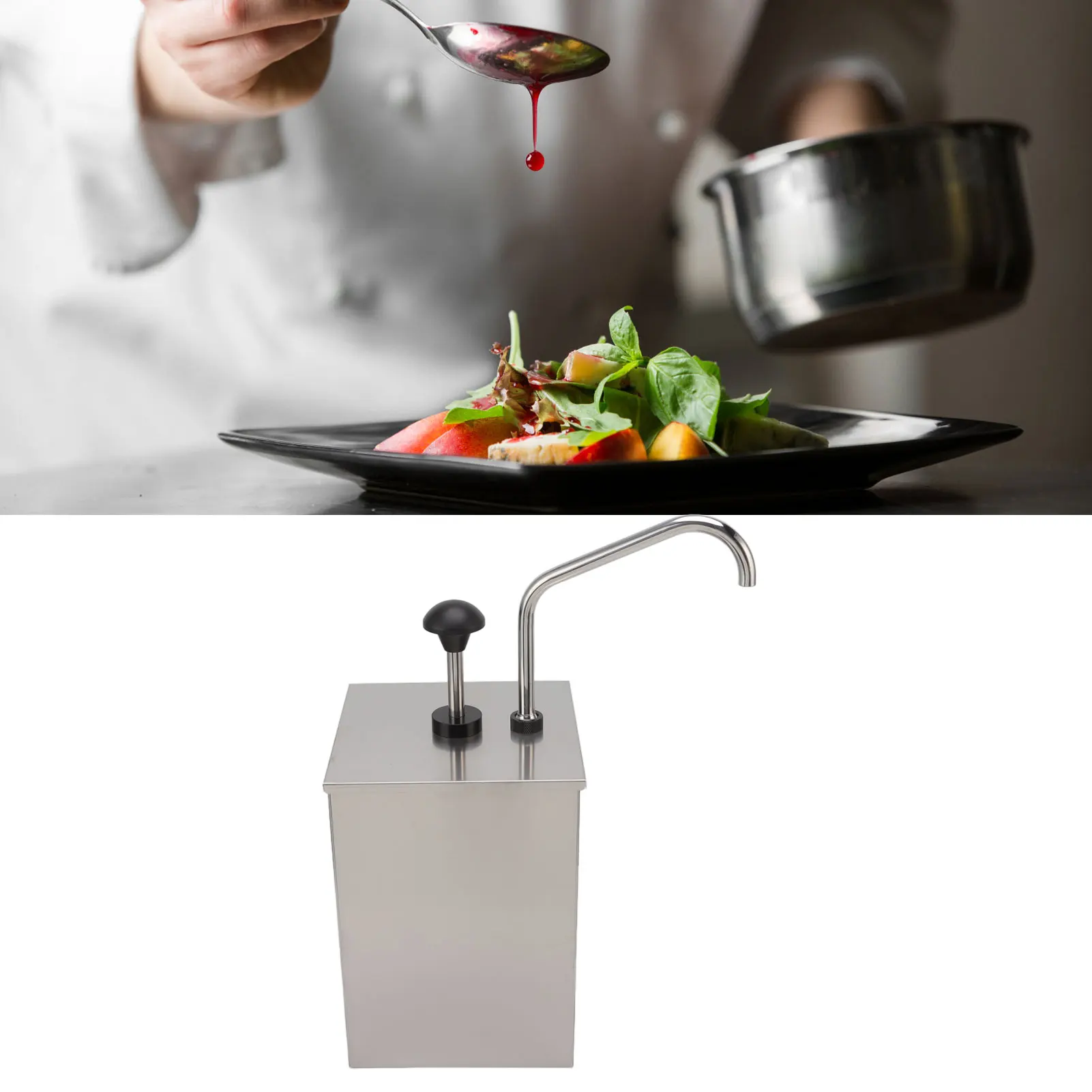 4L Soy Sauce Pump Dispenser Station Stainless Steel Single Head Condiment Dispenser Syrup Pressing Pump Kitchen Accessories