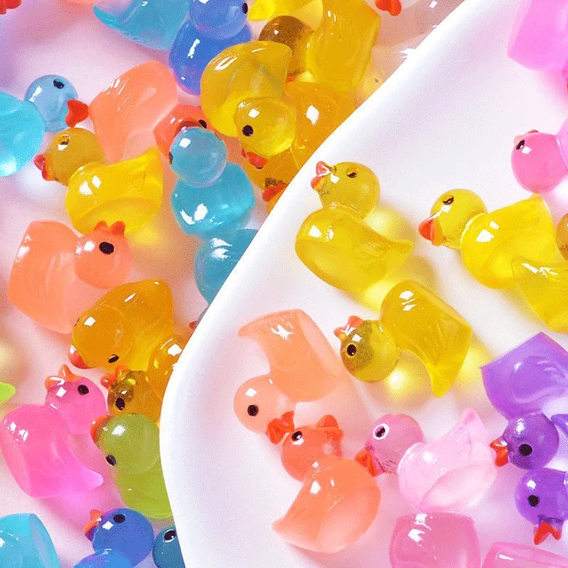 Mini canard scintillant dans le noir, 50/100 pièces, Figurines d'animaux en résine scintillante, décoration de paysage Miniature de jardin de conte de fées