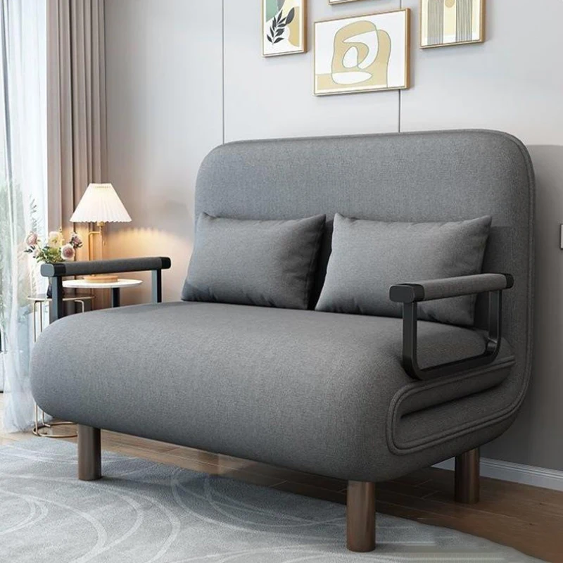 Lniana nowoczesna składana sofa Futon, rozkładana sofa do mieszkania w akademiku z podłokietnikiem, kanapa z poduszką do salonu