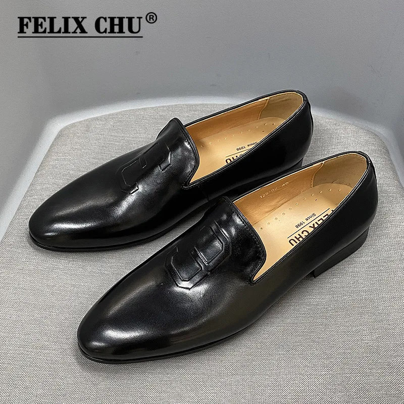 2025 New Men Dress Shoes Loafers Hand Painted Brown Leather Casual Shoes for Men Luxury Suit Formal Genuine Leather Dress Shoes