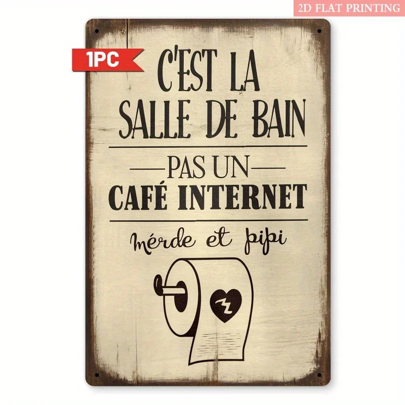 Vintage French Bathroom Rules Metal Sign -  Iron Wall Decor with Retro Toilet Paper Design, Rustic 