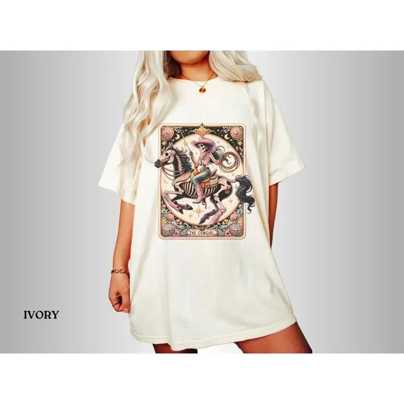 The Cowgirl Skeleton Tarot Card T Shirt Vintage Country Concert Sarcastic Western Rodeo Cowboy Wild West