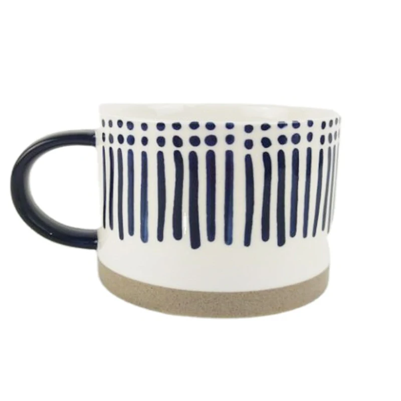 Creative Ceramic Tea Mug Unique Embossed Design Breakfast cup hand-painted blue coarse clay milk oat water cup vintage Japanese