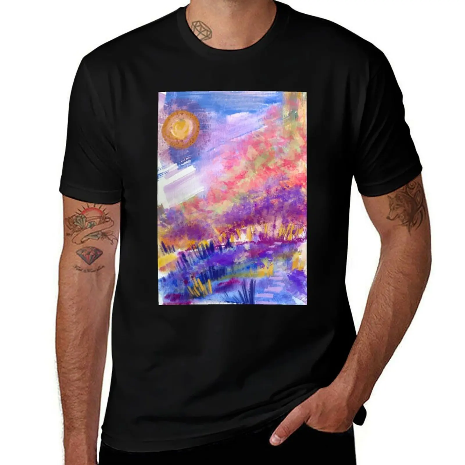 

Dreamy Sunset Landscape - Abstract Nature Painting Inspired by Seymour Victoria T-Shirt oversized graphic tee mens clothing