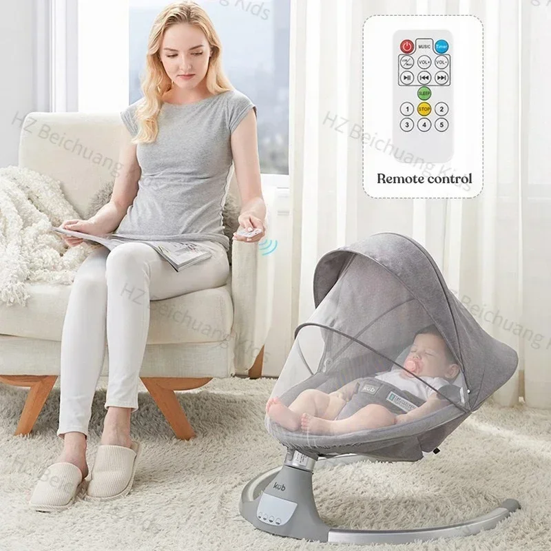 Baby Electric Rocking Chair Cradle Musical Swing with Remote Control and Bluetooth Five-speed Adjustable for 0-36 Months of Age