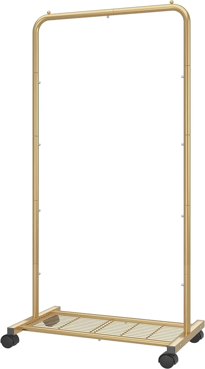 

Standard Clothes Garment Rack, Clothing Rolling Rack with Mesh Storage Shelf on Wheels, Golden Yellow