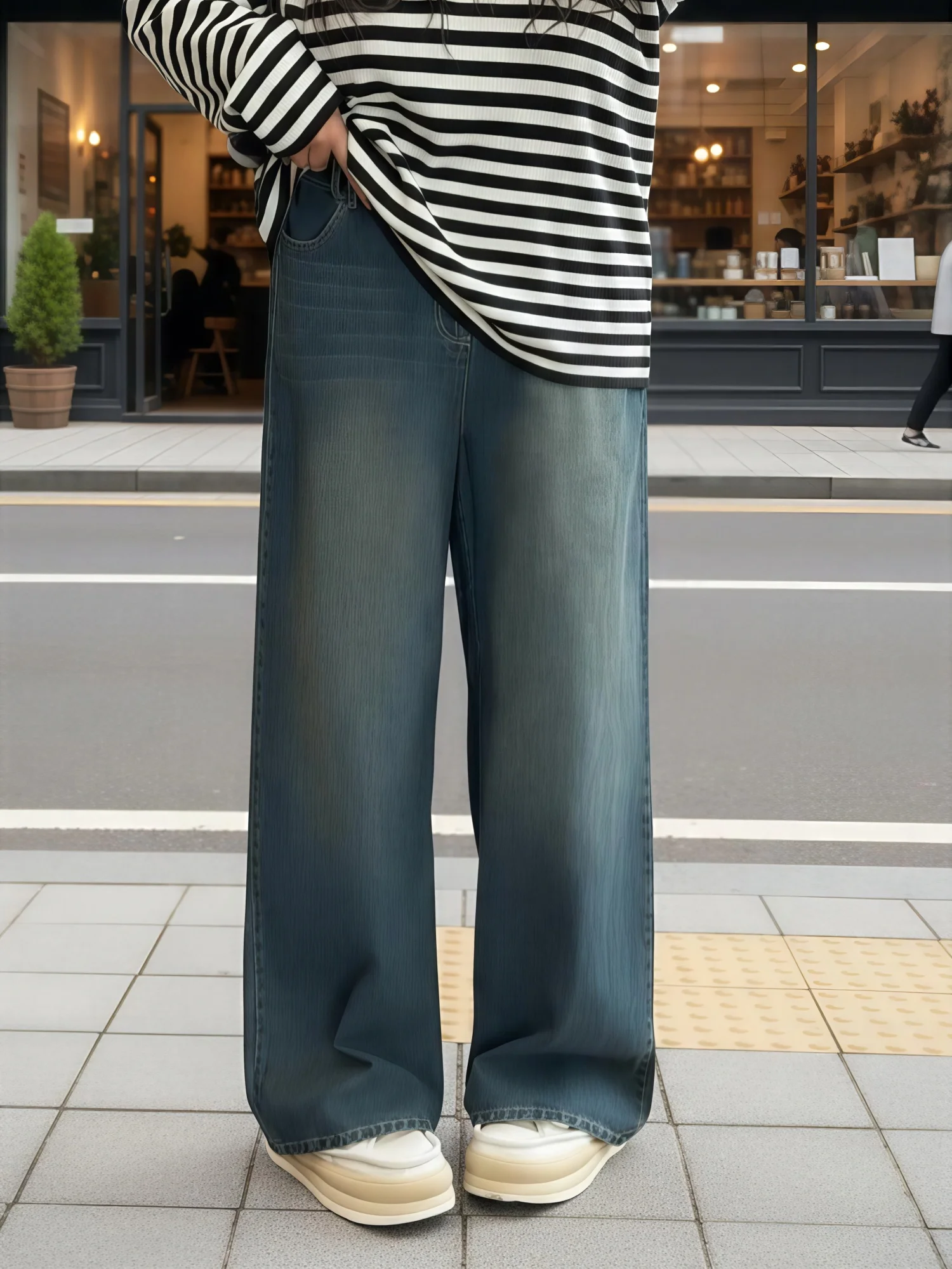 

Джинсы прямого кроя больших размеров с высокой талией из смесового хлопка, весна-лето, с эффектом похудения, в корейском стиле, женские джинсы больших размеров