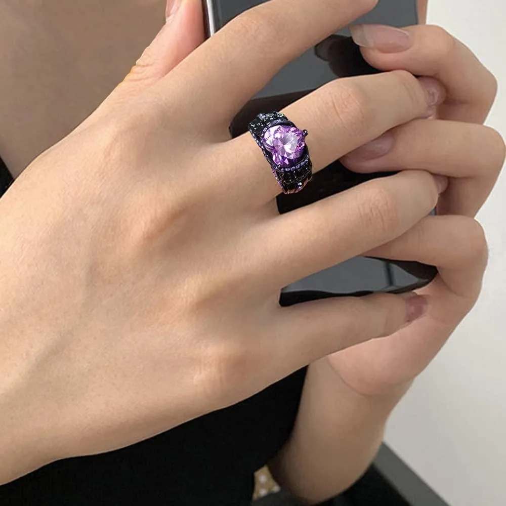 Black Skull Ring - Edgy Gothic Biker Engagement Ring for Women with Vampire Accessories