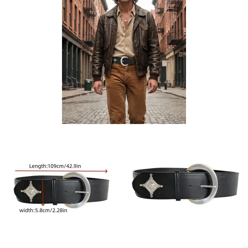 

Trendy Vintaged Belt With Reinforced Stitching Premium PU Belt 109Cm Adjustable Waistband Black Matte Finish Y08E