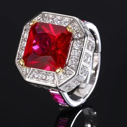 KQDANCE Luxury Lab Created 5 Ct Square Paraiba Tourmaline Emerlad Green Ruby Red Corundum Gemstone Rings For Women Gifts Jewelry
