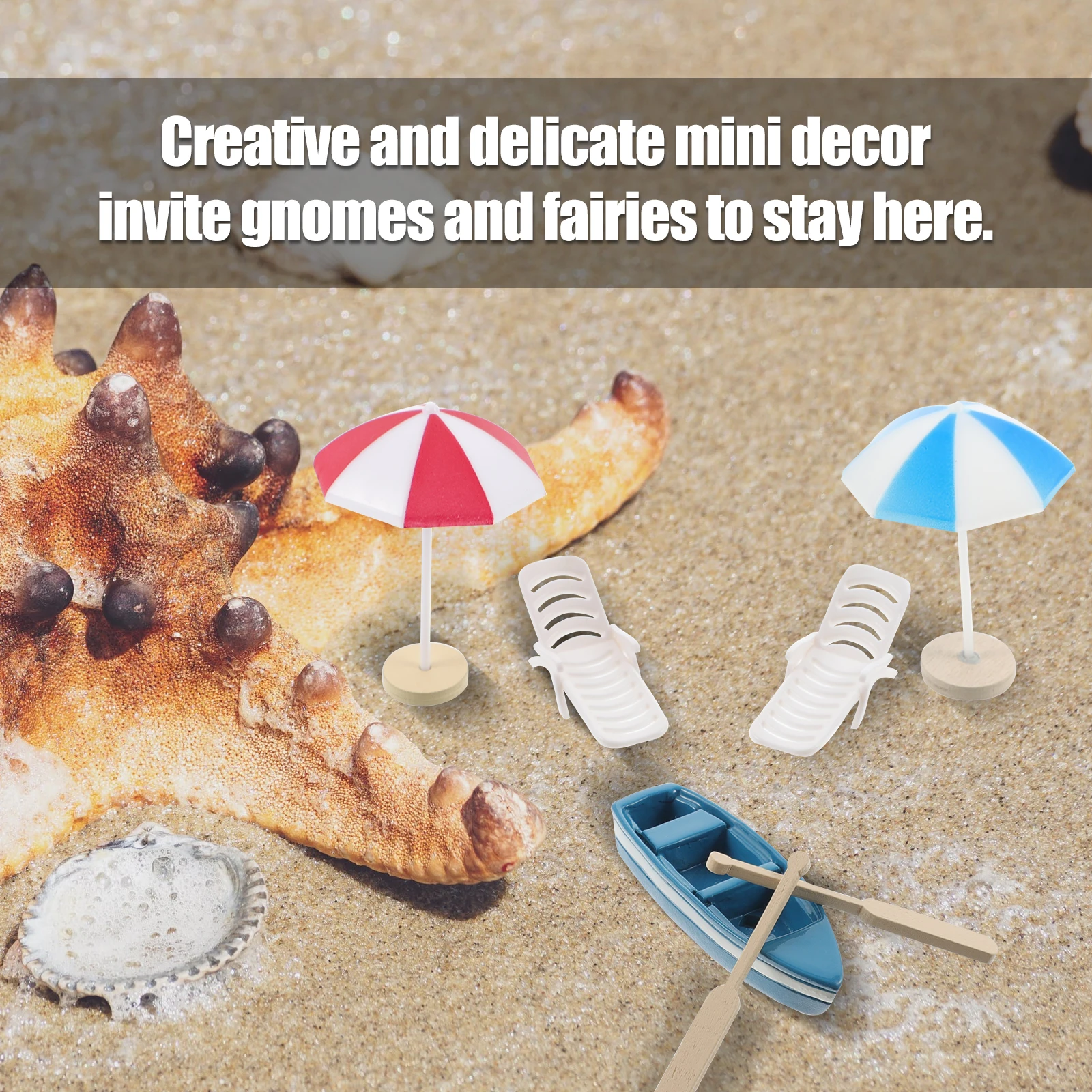 

1 set Beach Style Miniature Decoration Set Blue 2 Chairs Sand Ornaments Fairy Garden Mini Decor Home Accessories