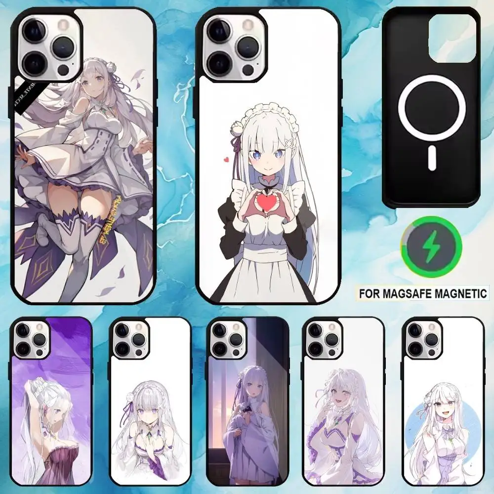 

Re Zero Rem Emilia Phone Case For iPhone17,16,15,14,13,12,11 Plus,Pro Max Magnetic Magsafe Wireless Charging