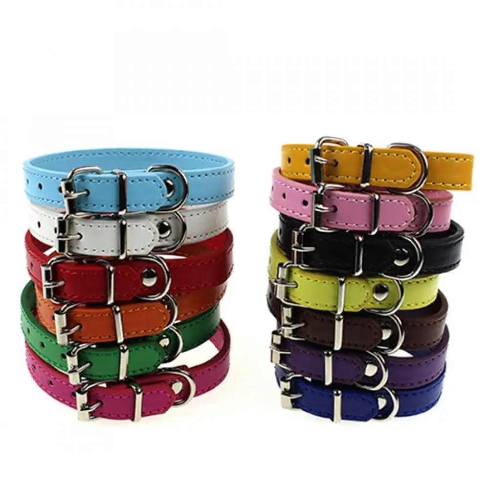 Dog Cute Adjustable Pet Cat Puppy Faux Leather Pure Color Neck Buckle Collar