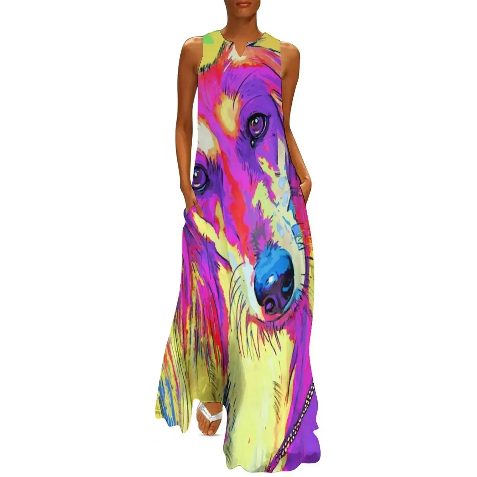 

Saluki in Pink Pop Art Long Dress Women's clothing Dress for pregnant women birthday dresses for women Prom gown Dress
