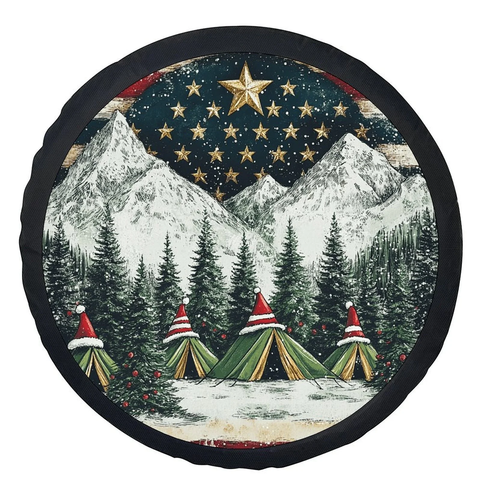 1pc Christmas Camp Mountain Flag Designed Tire Cover Wheel Cover, Fashionable Universal Wheel Cover Tire Cover Wheel Protection