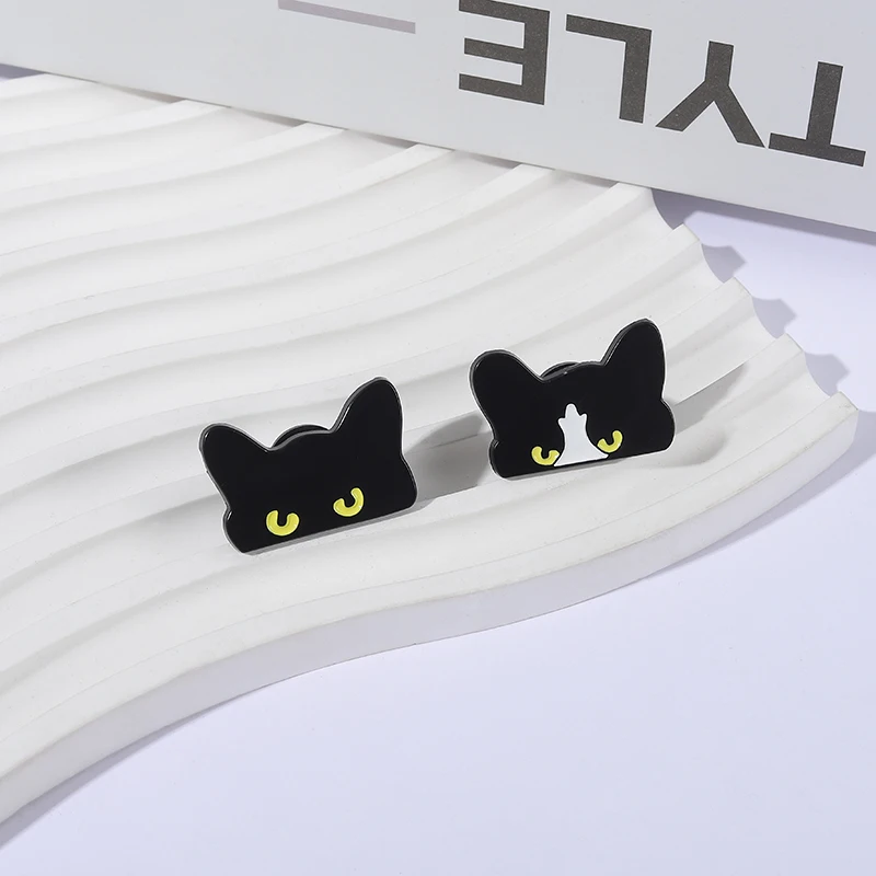 Cartoon Cute Black Peeping Cat Enamel Pins Custom Big Eyes Sneaky Cat Brooches Backpack Lapel Badge Funny Jewelry Gifts Friends - Detail 1