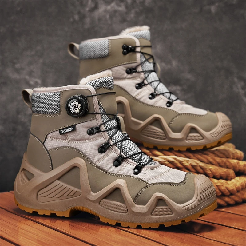 

New rotating buckle high top shoes fashionable thick soled short boots, military boots outdoor anti slip hiking boots work boots