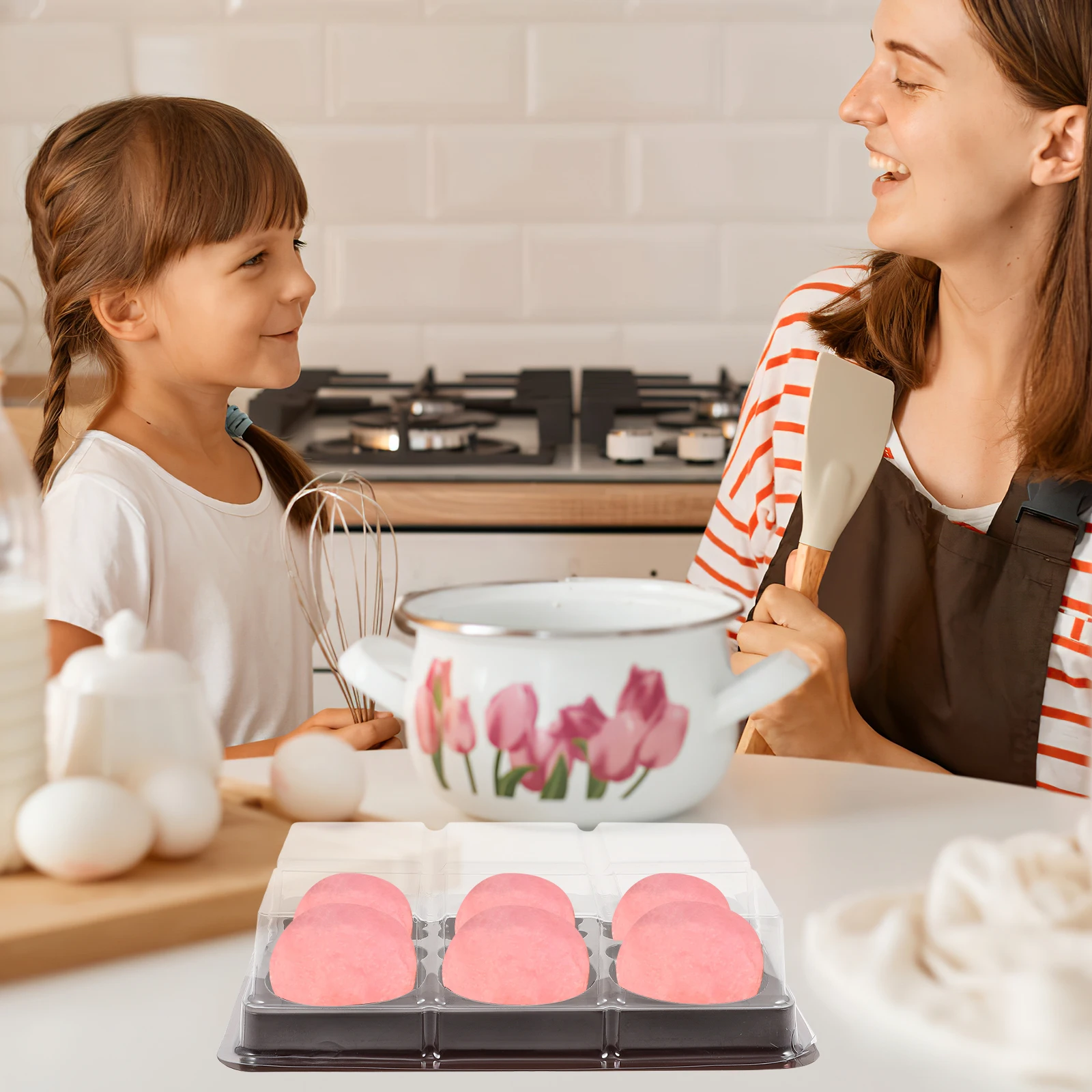 Cajas Mochi de 50 Uds., contenedores de plástico transparente para pasteles, impermeables, de calidad alimentaria, ecológicos, para embalaje de postre, almacenamiento, barra de cocina
