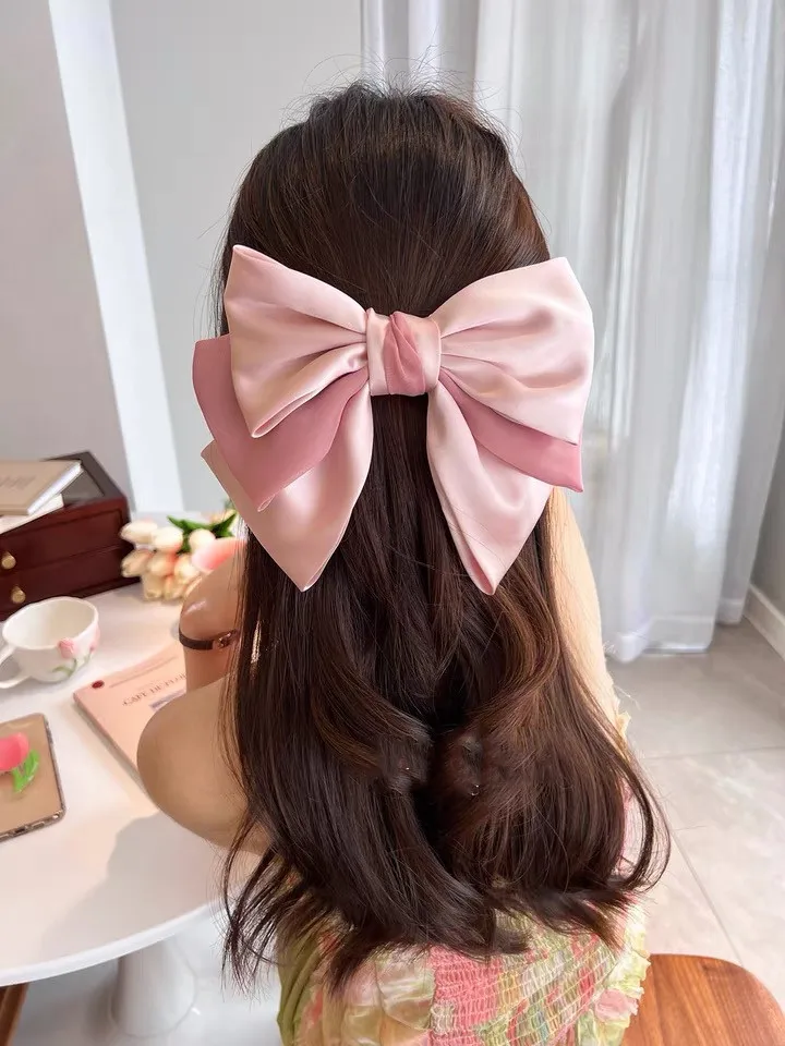 

New Fashion Barrette Bow Korean Color Matching Oversized Spring Clip Bow Top Clip For Women Girl Satin Hairpin Hair Accessories