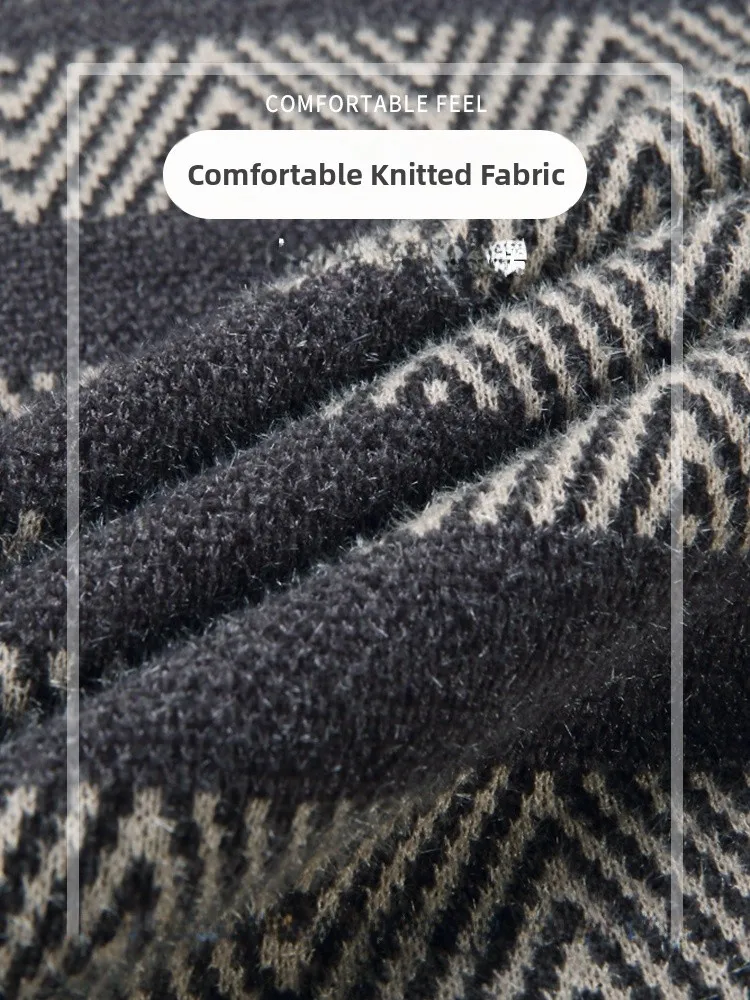 سترة صوفية سميكة للرجال محبوكة بأسلوب عصري للمدينة مناسبة لكبار السن ومتوسطي العمر مع بطانة من فرو الأرانب للدفء