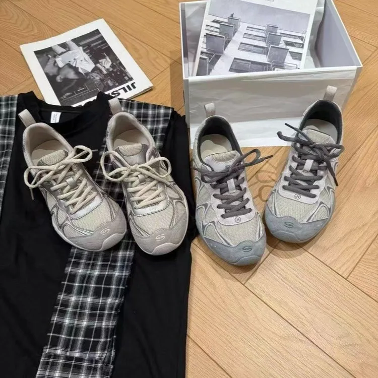 Baskets pour femmes en maille patchwork, style Dad Sneakers, à lacets, à plateforme épaisse, respirantes, à semelle souple, rétro, décontractées, pour l'extérieur et le quotidien