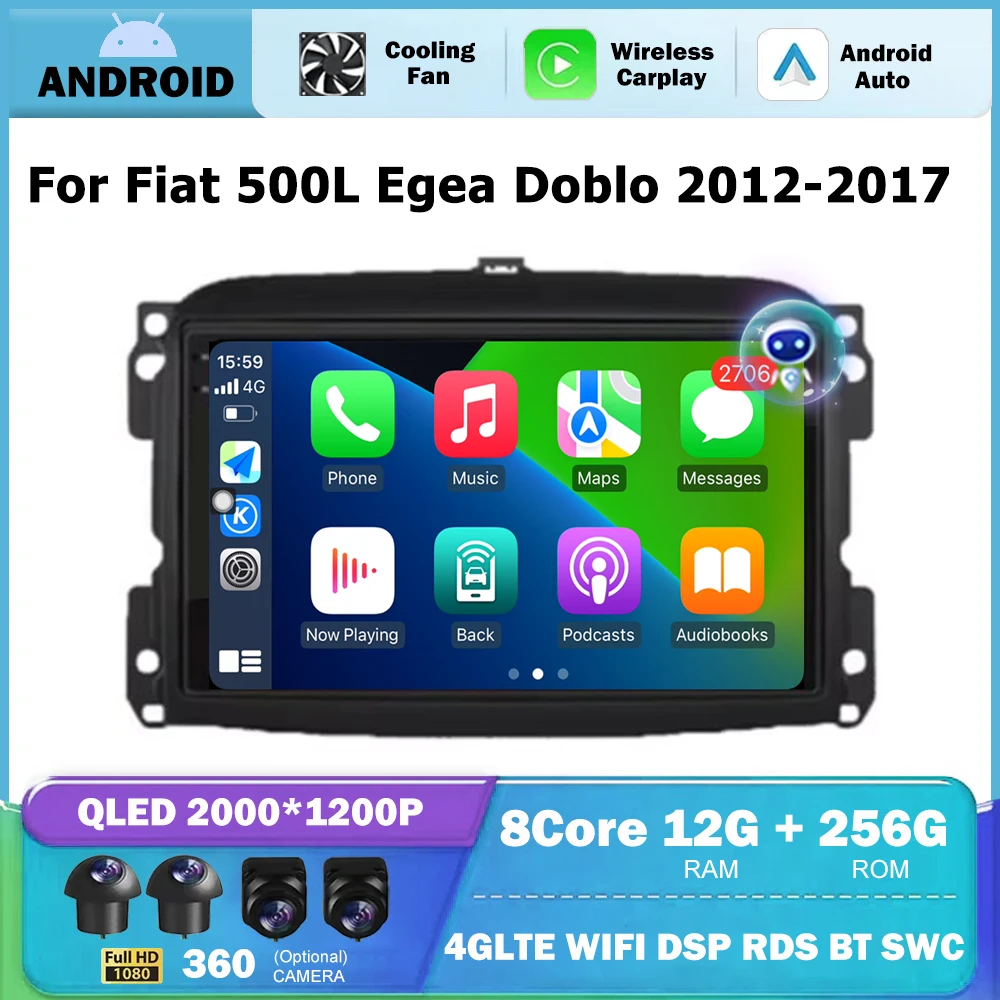 Android Auto For Fiat 500L Egea Doblo 2012-2017 Car Radio Multimedia DSP Video Player GPS Navigation Stereo Wireless Carplay