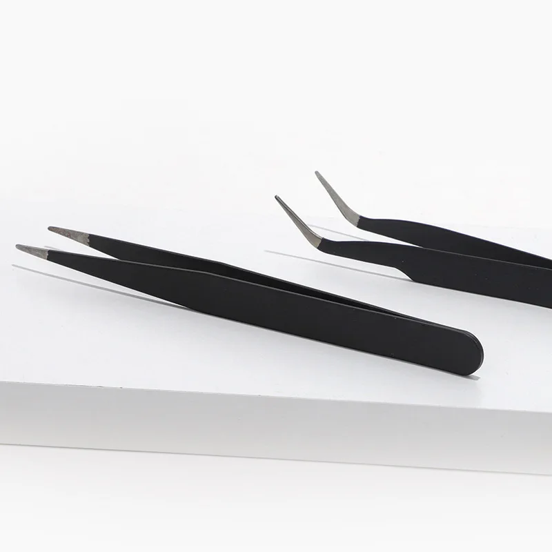 Black Anti-Static Stainless Steel Tweezers Set – Precision Curved & Straight Tips for Eyeglass, Watch, Phone Repair & DIY Crafts