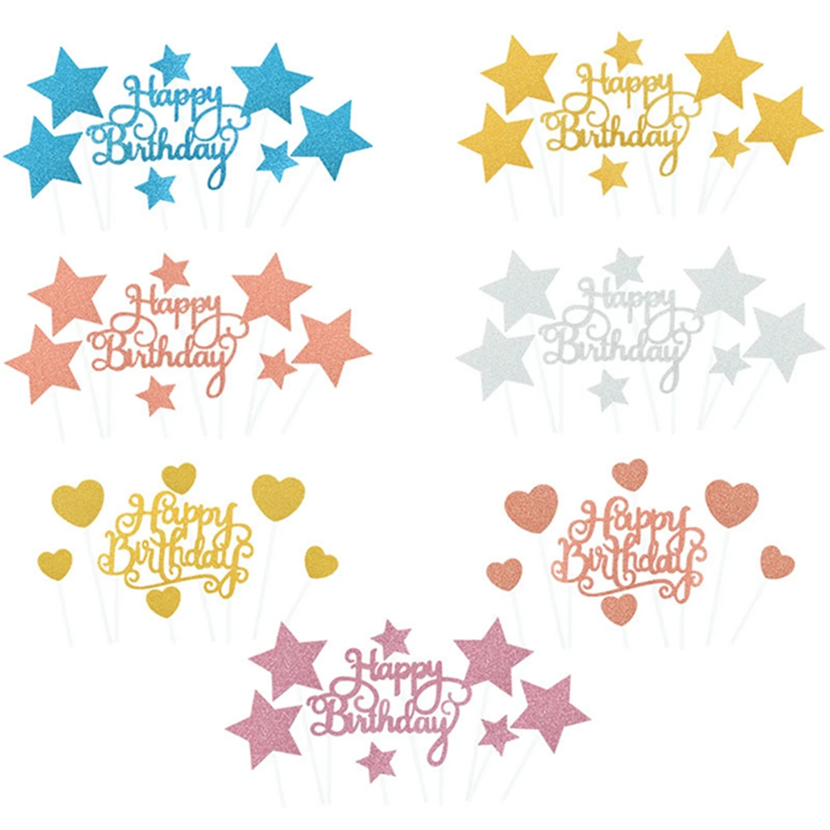 

1 Set Creative Glitter Happy Birthday Cake Topper Heart Star Cupcake Topper For Birthday Party Baby Shower Cake Decor Supplies