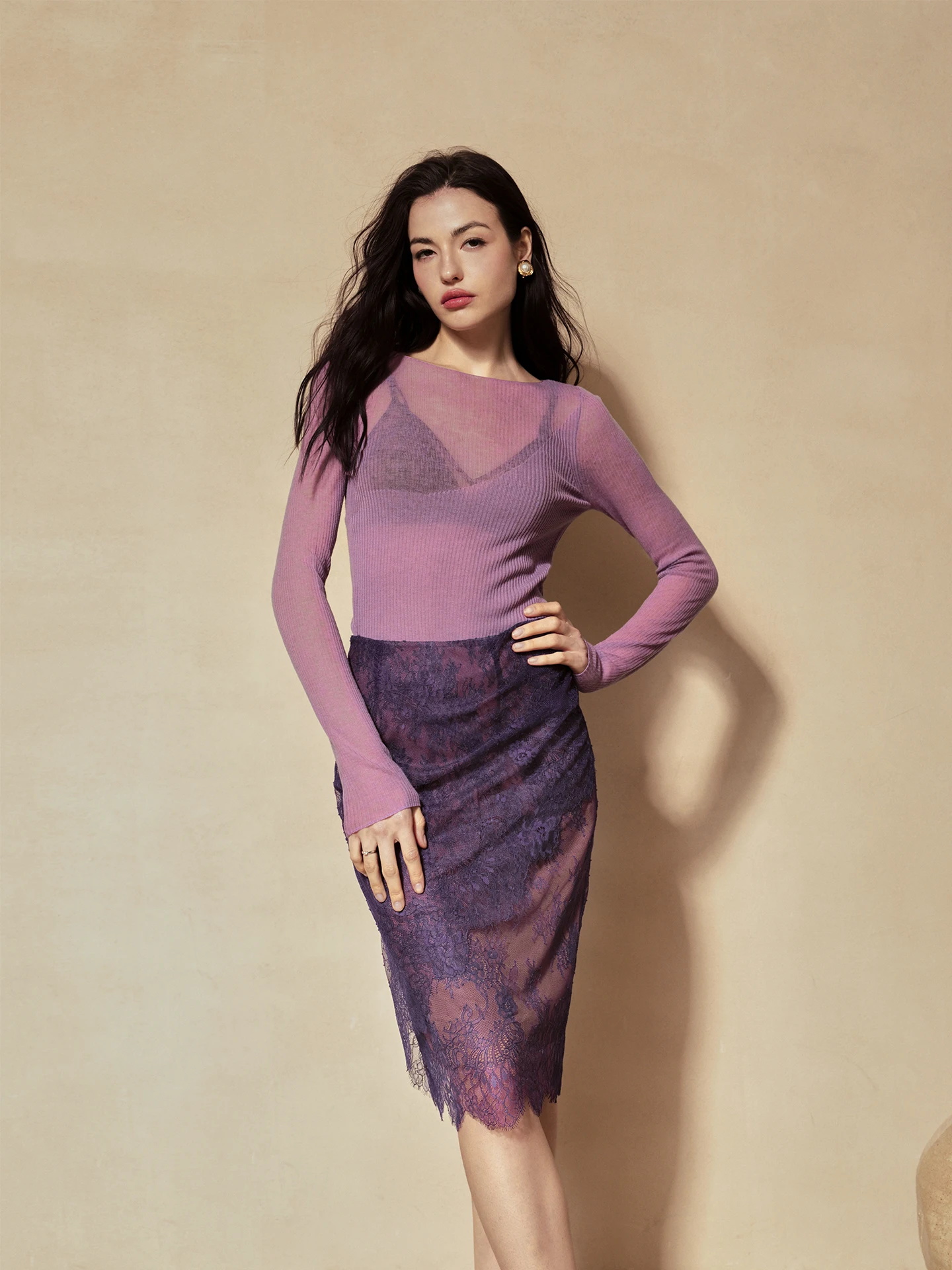 

Юбка Ele Artistic Vintage, фиолетовая, с кружевом и плиссировкой, повседневная, романтичная, женская, облегающая, со средней талией, из нейлоновой ткани