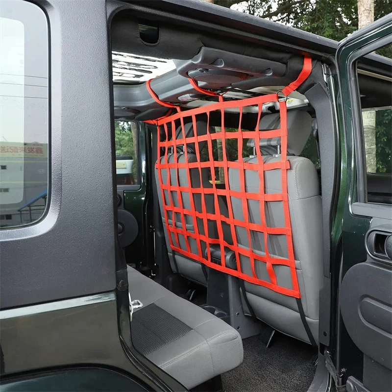 Black/Red Pet Safety Front Row Isolation Net for Wrangler JK/JL 07-23 Gladiator JT Trunk Storage Isolation Seat Safe Separation