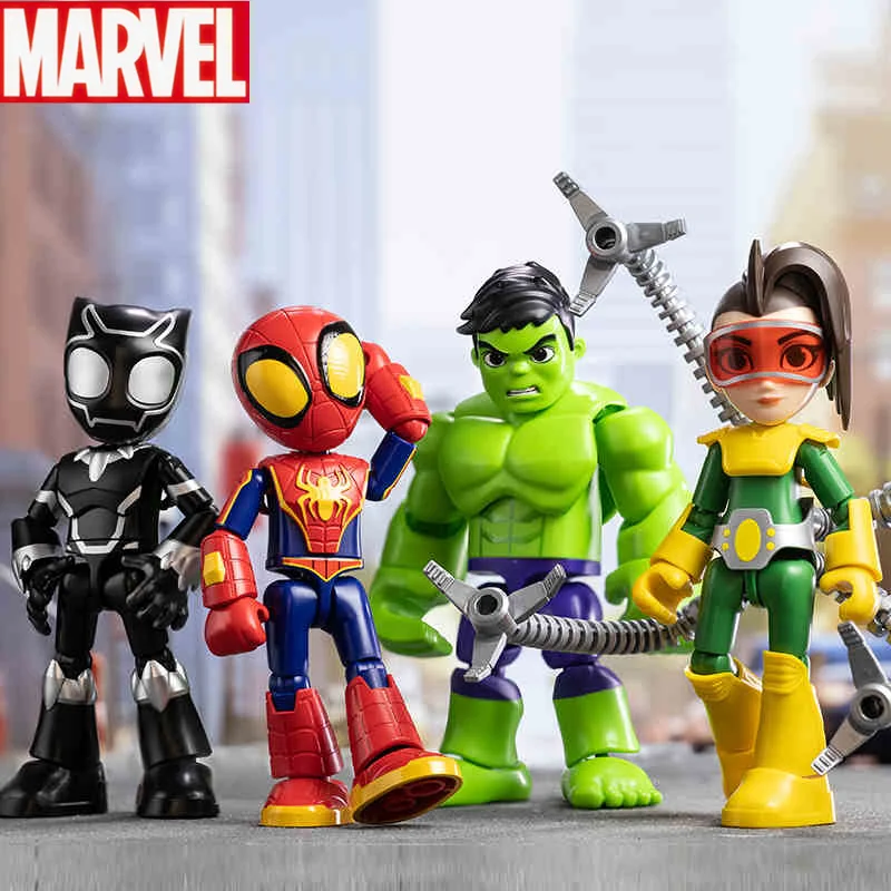 New Marvel Spider Man Gwen Miles Black Panther Doctor Octopus Hulk Lron Man Hero Magical Version Assembled Model Toys Kid Gifts