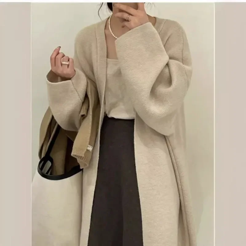 Lazy Style Long Sweater Jacket Women's Autumn and Winter Thickened Korean Version of Loose Long-Sleeved Knit Cardigan