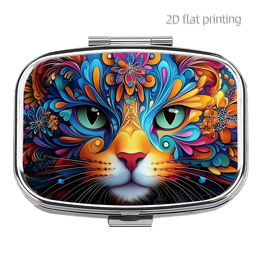 1 Piece Artistic Cat Design Mini Pill Box - Portable Travel Pill Organizer with 2 Spacious Compartments, Portable Home Medicine Storage Box, Easy to Carry and Use
