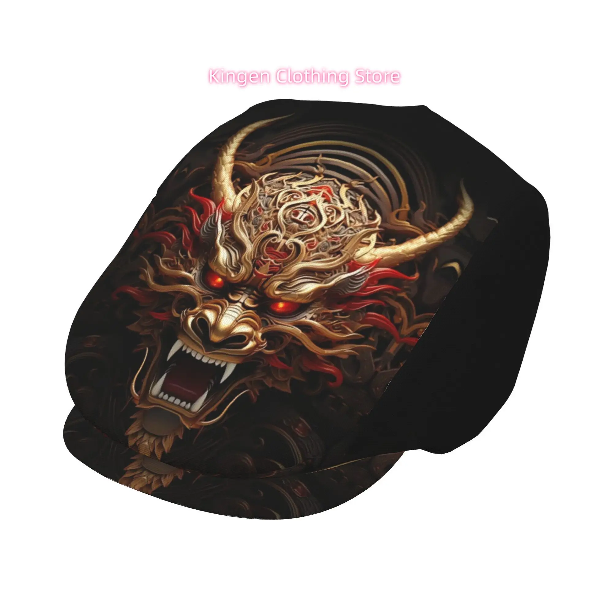 Golden Dragon Head All-Over Print Flat-Top Hats for Men And Women, Newsboy Caps, Berets, Irish Hats, Driver Caps, Retro Hats, Pa