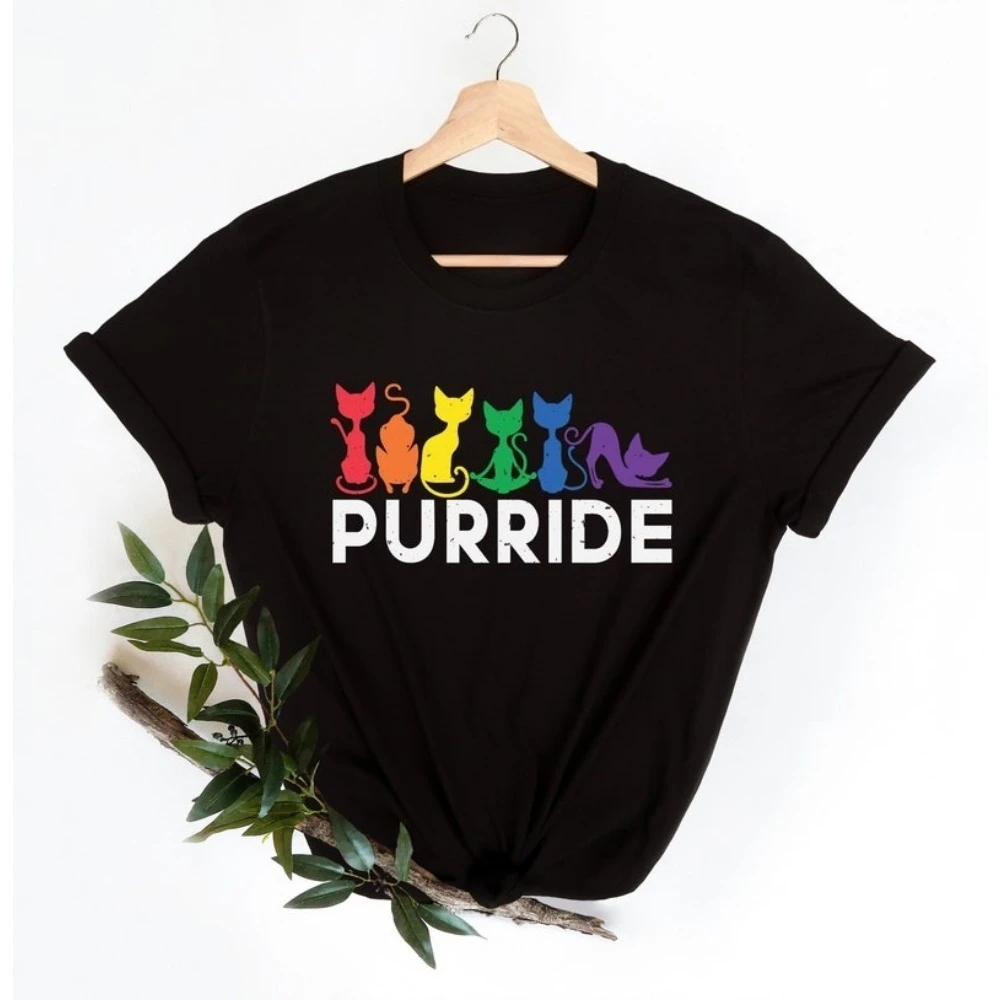 

Pride Month 2025 Cat Shirt Rainbow LGBT Gay Purride Summer Unisex Tee For Women Men Cat Lover Ally Fashion Man Shirt Streetwear